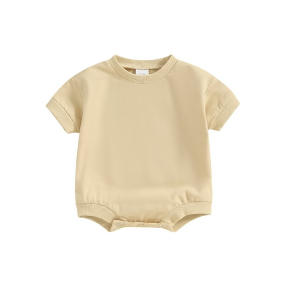 Bslissey Baby Boys Girls Short Sleeve Romper 3M 6M 9M 12M Infant Solid Color Crew Neck Loose Jumpsuit Newborn Casual T-shirt Bodysuit for Spring Summer