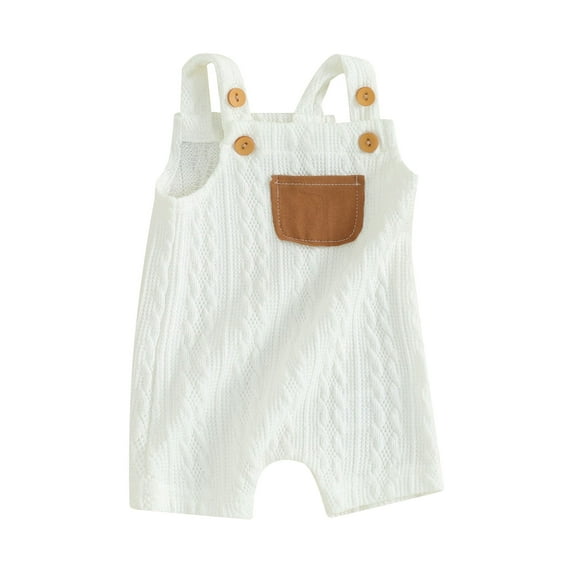 Bslissey Baby Boys Girls Sleeveless Knit Jumpsuit Contrast Pocket Shorts Romper Newborn Infant Casual Straps Overalls Summer Daily Bodysuit 3M 6M 12M 18M