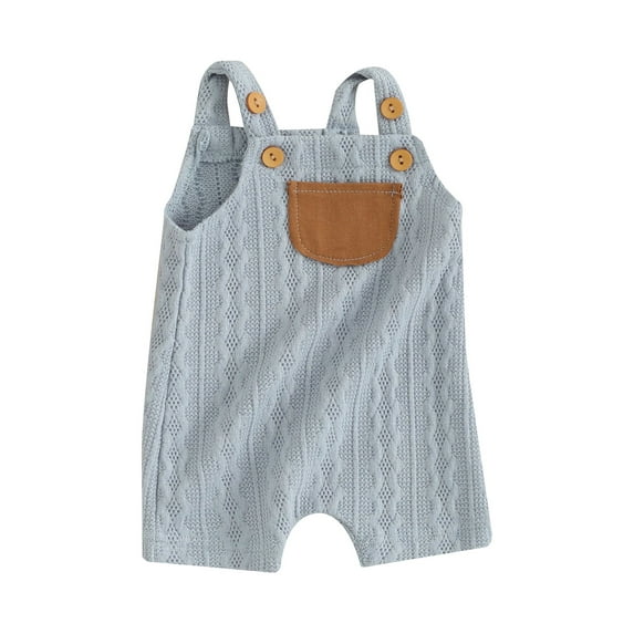 Bslissey Baby Boys Girls Sleeveless Knit Jumpsuit Contrast Pocket Shorts Romper Newborn Infant Casual Straps Overalls Summer Daily Bodysuit 3M 6M 12M 18M