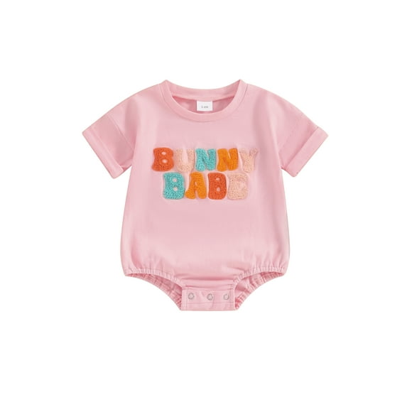 Bslissey Baby Boys Girls Summer Bubble Romper Rolled Up Short Sleeve Colorful Letter Embroidery Jumpsuit Newborn Infant Casual Crew Neck T-shirt Bodysuit 3M 6M1 2M 18M
