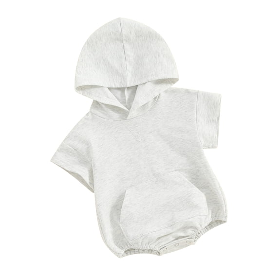 Bslissey Baby Boys Girls Summer Hood Romper Short Sleeve Hooded Jumpsuit Solid Color Front Pocket T-shirt Bodysuit 3M 6M 12M 18M Newborn Infant Casual Tops