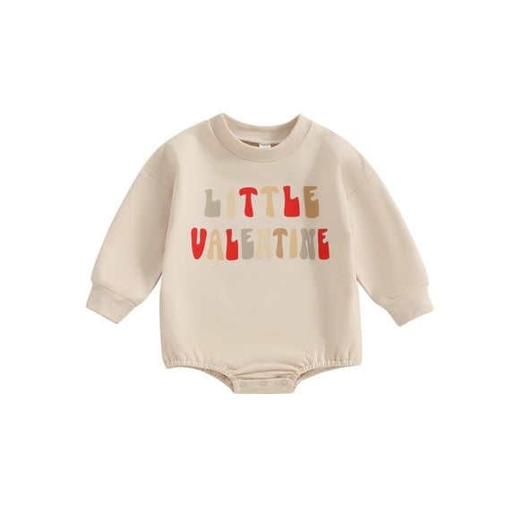 Bslissey Baby Boys Girls Valentine's Day Bubble Romper 3M 6M 12M 18M Long Sleeve Letter Print Crew Neck Bodysuit Newborn Infant Casual Daily Clothes