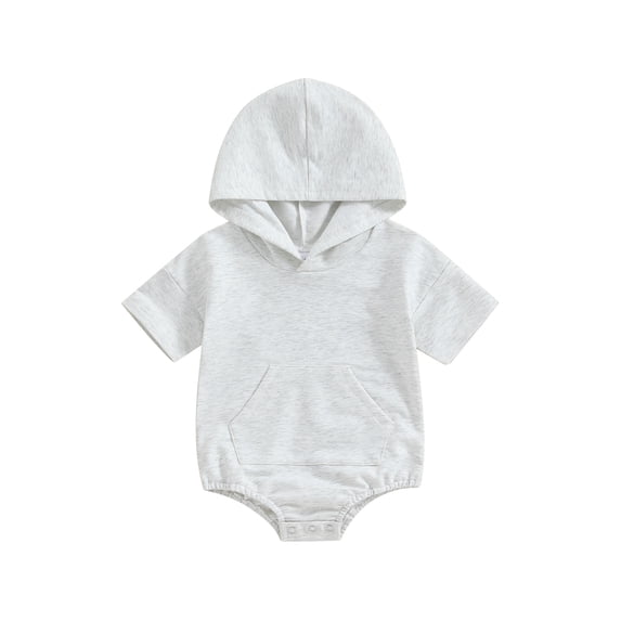 Bslissey Baby Boys Hooded Romper Solid Color Short Sleeve Hood Sweatshirt Jumpsuit Newborn Infant Casual Clothes Bodysuit with Front Pocket 3M 6M 12M 18M