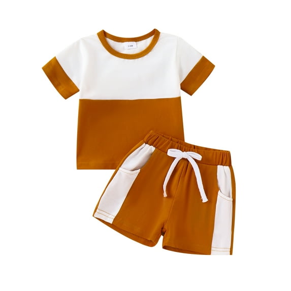 Bslissey Baby Boys Short Pants Sets 3M 6M 9M 12M 18M 24M Contrast Color Short Sleeve T-shirt Tops + Drawstring Shorts 2Pcs Outfits Infant Toddler Casual Summer Clothes