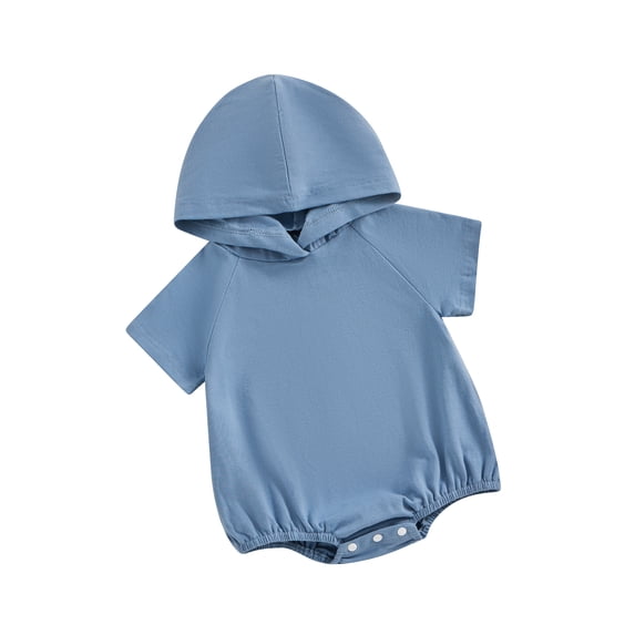 Bslissey Baby Boys Summer Hooded Romper 3M 6M 12M 18M Short Sleeve Solid Color Jumpsuit Newborn Infant Casual Hood T-shirt Bodysuit for Daily