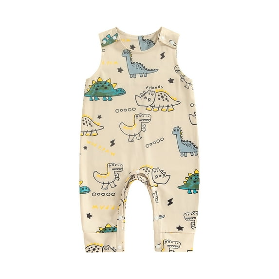 Bslissey Baby Boys Summer Jumpsuit Sleeveless Dinosaur Print Shorts Rompers Newborn Infant Crew Neck Playsuit for Casual Daily 3M 6M 12M 18M