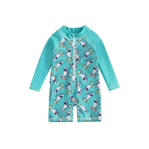 Bslissey Baby Boys Swimsuit Jumpsuit Animals Print Long Sleeve Zipper One Piece Swimwear Infant Toddler Casual Rash Guard Sunsuit Summer Beach Wear 3M 6M 9M 12M 18M 24M