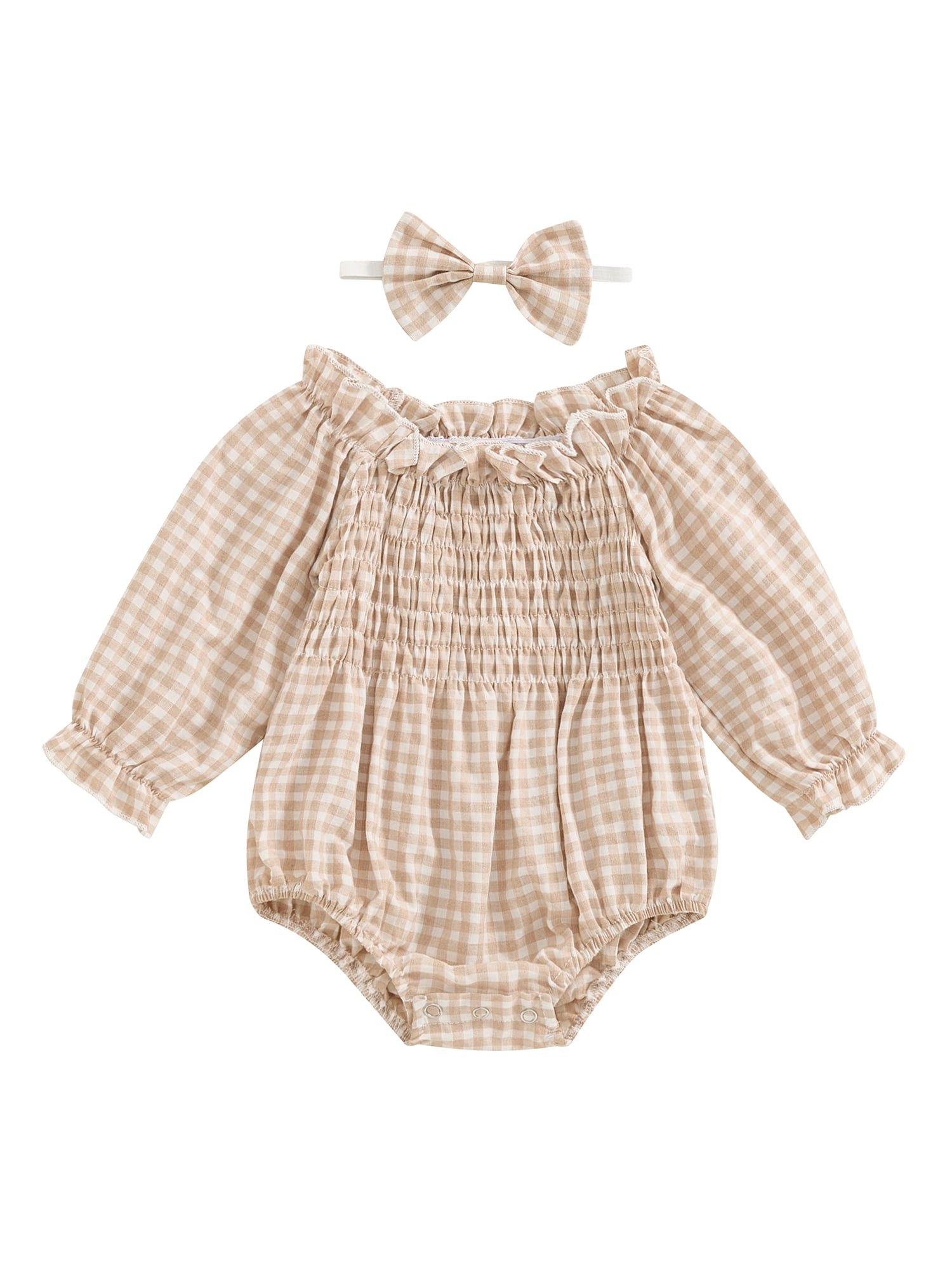 Bslissey Baby Girl 2Pcs Fall Outfits Off Shoulder Long Sleeve Smocked