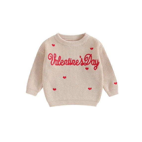 Bslissey Baby Girl Boy Valentine's Day Knit Sweater Long Sleeve Letter Heart Embroidery Pullover Knitwear Newborn Infant Casual Jumper Tops for Daily 3M 6M 9M 12M 18M