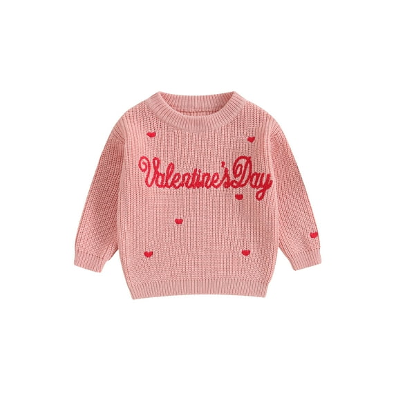 Bslissey Baby Girl Boy Valentine's Day Knit Sweater Long Sleeve Letter Heart Embroidery Pullover Knitwear Newborn Infant Casual Jumper Tops for Daily 3M 6M 9M 12M 18M