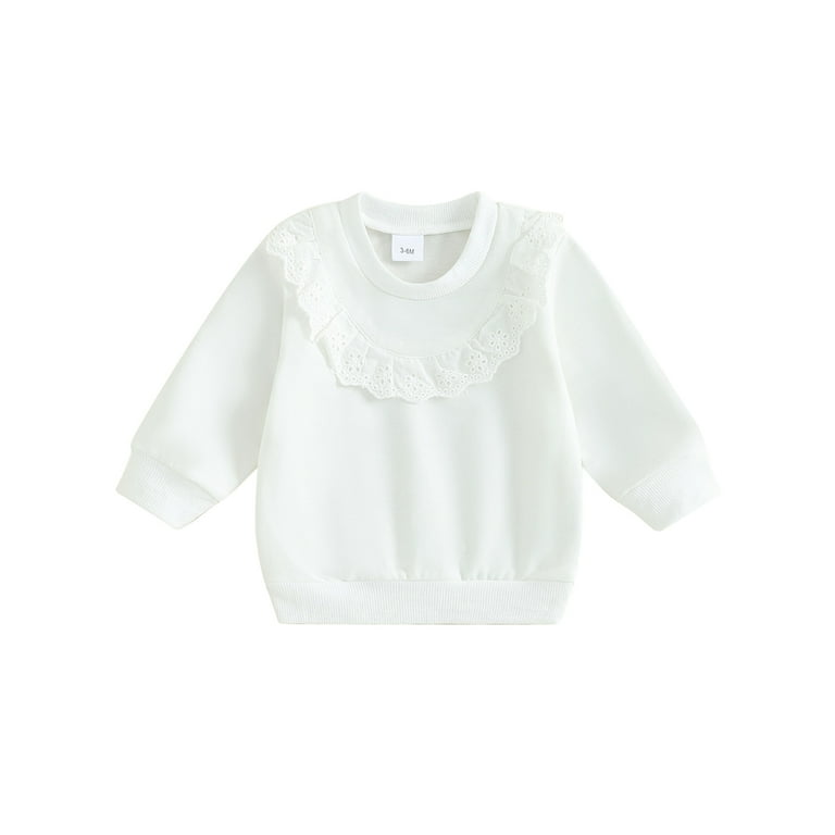 Bslissey Baby Girl Casual Sweatshirt Solid Color Long Sleeve Lace Patchwork Crew Neck Hoodie Infant Loose Pullover Tops Daily Clothes 3M 6M 9M 12M 18M