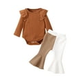 thumbnail image 1 of Bslissey Baby Girls 2Pcs Fall Outfits Solid Color Ribbed Long Sleeve Ruffled Rompers + Contrast Color Flare Pants Set Infant Toddler Casual Clothes 6M 12M 18M 24M, 1 of 10