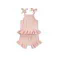 thumbnail image 1 of Bslissey Baby Girls 2Pcs Knit Outfits Solid Color Sleeveless Cami Tops with Drawstring Elastic Ruffle Shorts 3M 6M 12M 18M Infant Toddler Casual Short Pants Sets, 1 of 8