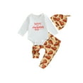 thumbnail image 1 of Bslissey Baby Girls Boys 3Pcs Thanksgiving Outfits Long Sleeve Letter Print Romper + Cake/Pumpkin Print Pants + Hat 3M 6M 12M 18M Newborn Infant Casual Cute Clothes, 1 of 8