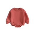 thumbnail image 1 of Bslissey Baby Girls Boys Casual Fleece Sweatshirt Romper Solid Color Long Sleeve Crew Neck Bodysuit Newborn Loose Jumpsuit Infant Warm Daily Clothes 0-18 Months, 1 of 9
