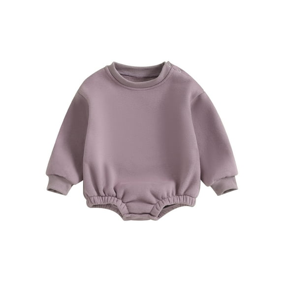Bslissey Baby Girls Boys Casual Fleece Sweatshirt Romper Solid Color Long Sleeve Crew Neck Bodysuit Newborn Loose Jumpsuit Infant Warm Daily Clothes 0-18 Months