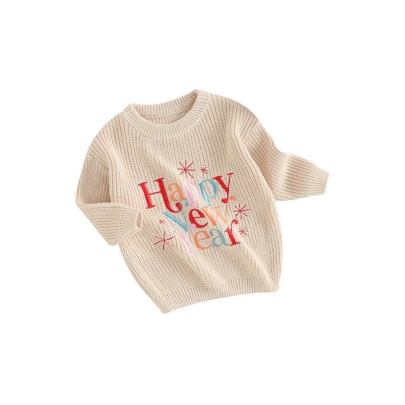 Bslissey Baby Girls Boys Casual Sweater Long Sleeve Embroidery Letter Knit Pullovers Crew Neck Winter Warm Jumper Tops Newborn Infant New Year Clothes 3M 6M 9M 12M 18M
