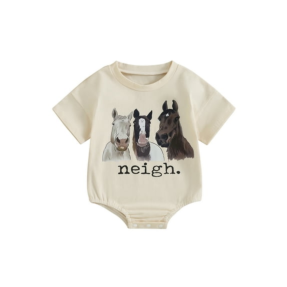 Bslissey Baby Girls Boys Short Sleeve Romper Letter Horse Head Print Crew Neck Jumpsuit Newborn Infant Casual Summer T-shirt Bodysuit 3M 6M 12M 18M