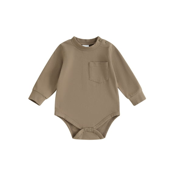 Bslissey Baby Girls Boys Solid Color Romepr Long Sleeve Crew Neck Jumpsuit with Front Pocket 3M 6M 9M 12M 18M Newborn Infant Spring Fall Casual Daily Bodysuit