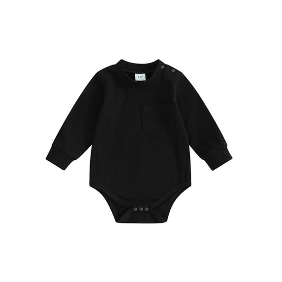 Bslissey Baby Girls Boys Solid Color Romepr Long Sleeve Crew Neck Jumpsuit with Front Pocket 3M 6M 9M 12M 18M Newborn Infant Spring Fall Casual Daily Bodysuit