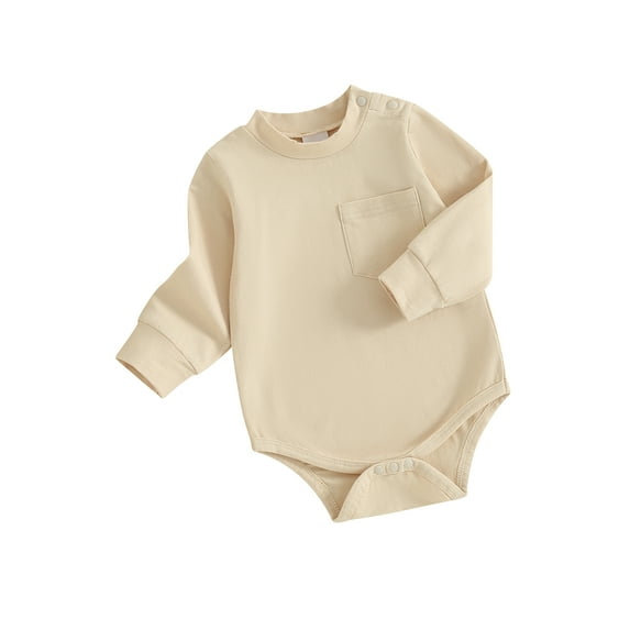 Bslissey Baby Girls Boys Solid Color Romepr Long Sleeve Crew Neck Jumpsuit with Front Pocket 3M 6M 9M 12M 18M Newborn Infant Spring Fall Casual Daily Bodysuit