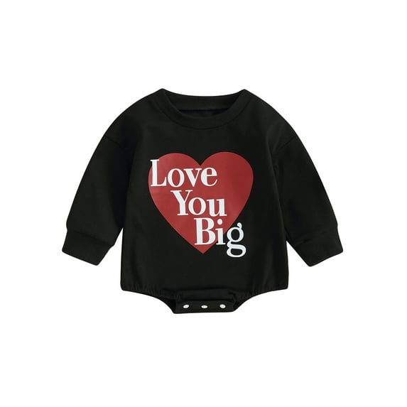 Bslissey Baby Girls Boys Valentine's Day Sweatshirt Romper Long Sleeve Heart Print Jumpsuit Infant Toddler Casual Bodysuit Daily Clothes 0-24 Months