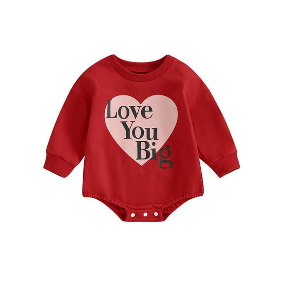 Bslissey Baby Girls Boys Valentine's Day Sweatshirt Romper Long Sleeve Heart Print Jumpsuit Infant Toddler Casual Bodysuit Daily Clothes 0-24 Months
