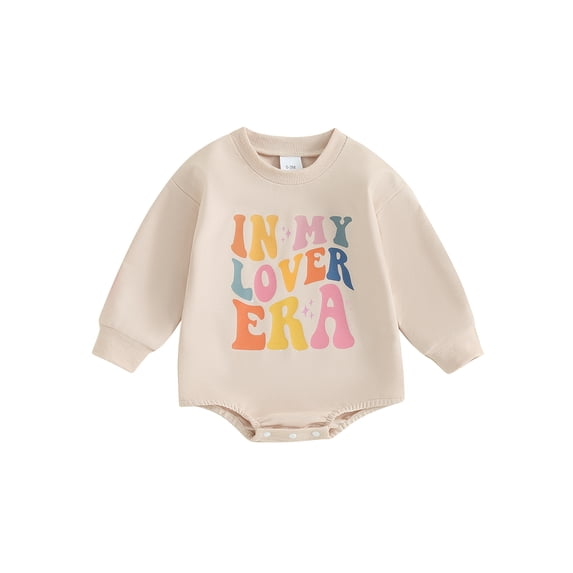 Bslissey Baby Girls Casual Sweatshirt Romper Long Sleeve Letter Print Jumpsuit Newborn Infant Crew Neck Bodysuit Cute Daily Clothes 3M 6M 12M 18M