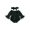 thumbnail image 1 of Bslissey Baby Girls Christmas Romper Contrast Color Long Bell Sleeve Ruched Velvet Jumpsuit Newborn Infant Cute Bodysuit with Headband Daily Clothes 0-18 Months, 1 of 8