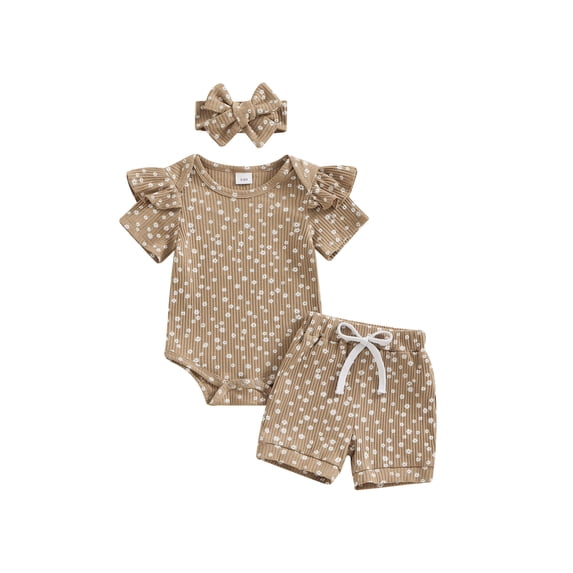 Bslissey Baby Girls Cute Shorts Sets Floral Print Short Sleeve Romper Tops + Drawstring Shorts + Bow Headband 3Pcs Outfits Infant Casual Daily Summer Clothes 0-18M