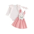 thumbnail image 1 of Bslissey Baby Girls Easter 3Pcs Outfits Long Sleeve Dots Print Romper + Bunny Embroidery Suspender Skirt + Headband 3M 6M 9M 12M 18M Infant Casual Cute Clothes Set, 1 of 9