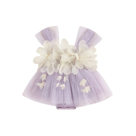 Bslissey Baby Girls Princess Romper Dress Sleeveless 3D Flower Decor Tulle Patchwork Jumpsuit Newborn Infant Sweet Summer A-line Bodysuit Dress 3M 6M 12M 18M