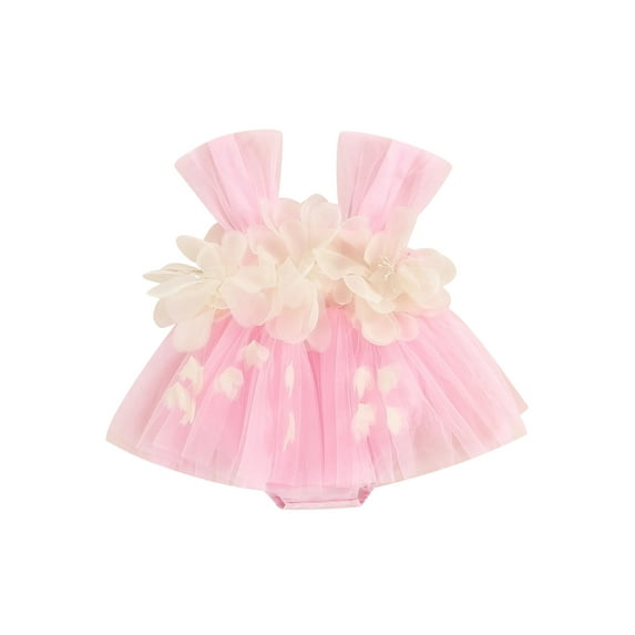 Bslissey Baby Girls Princess Romper Dress Sleeveless 3D Flower Decor Tulle Patchwork Jumpsuit Newborn Infant Sweet Summer A-line Bodysuit Dress 3M 6M 12M 18M