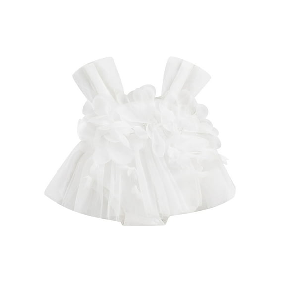 Bslissey Baby Girls Princess Romper Dress Sleeveless 3D Flower Decor Tulle Patchwork Jumpsuit Newborn Infant Sweet Summer A-line Bodysuit Dress 3M 6M 12M 18M