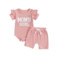 thumbnail image 1 of Bslissey Baby Girls Short Pants Sets Short Sleeve Letter Print Frill Trim Ribbed Romper + Elastic Waist Shorts 2Pcs Outfits Infant Casual Summer Clothes 0-18 Months, 1 of 10