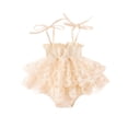 thumbnail image 1 of Bslissey Baby Girls Smocked Romper Dress Sleeveless Lace Flower Embroidery Layered Hem Jumpsuit Infant Tie Up Bodysuit 3M 6M 12M 18M 24M Toddler Sweet Princess Clothes, 1 of 9