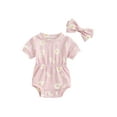 thumbnail image 1 of Bslissey Baby Girls Summer Romper Daisy Print Short Sleeve Jumpsuit Newborn Infant Cute Bodysuit with Bow Headband 3M 6M 9M 12M 18M, 1 of 9