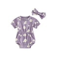 thumbnail image 1 of Bslissey Baby Girls Summer Romper Daisy Print Short Sleeve Jumpsuit Newborn Infant Cute Bodysuit with Bow Headband 3M 6M 9M 12M 18M, 1 of 9