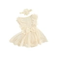 thumbnail image 1 of Bslissey Baby Girls Summer Romper Dress Sleeveless Lace Floral Tulle Patchwork Jumpsuit Infant Toddler Cute A-line Bodysuit Dress with Headband 3M 6M 12M 18M 24M, 1 of 8