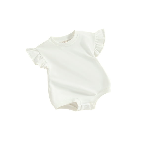 Bslissey Baby Girls Summer Romper Ruffled Flying Sleeve Crew Neck Jumpsuit Newborn Cute Solid Color Bodysuit Infant Casual Daily Clothes 3M 6M 12M 18M