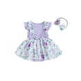 thumbnail image 1 of Bslissey Baby Girls Summer Sweet Romper Dress 3M 6M 12M 18M Floral Print Skirt Hem Ruffles Ribbed Bodysuit with Cute Headband Newborn Infant Cute A-line Dress, 1 of 9