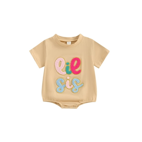 Bslissey Baby Girls T-shirt Romper 3M 6M 12M 18M Letter Embroidery Short Sleeve Jumpsuit Newborn Infant Crew Neck Summer Bodysuit for Casual Daily