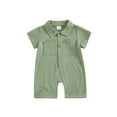thumbnail image 1 of Bslissey Infant Baby Boys Cotton Linen Jumpsuit Shorts Solid Color Short Sleeve Lapel Button One Piece Rompers Newborn Casual Summer Clothes Bodysuit 3M 6M 12M 18M, 1 of 9