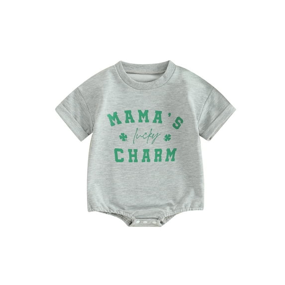 Bslissey Infant Baby Boys Girls Summer Romper Short Sleeve Letter Print Jumpsuit Newborn Casual Crew Neck T-shirt Bodysuit for Ireland Festivals 3M 6M 9M 12M