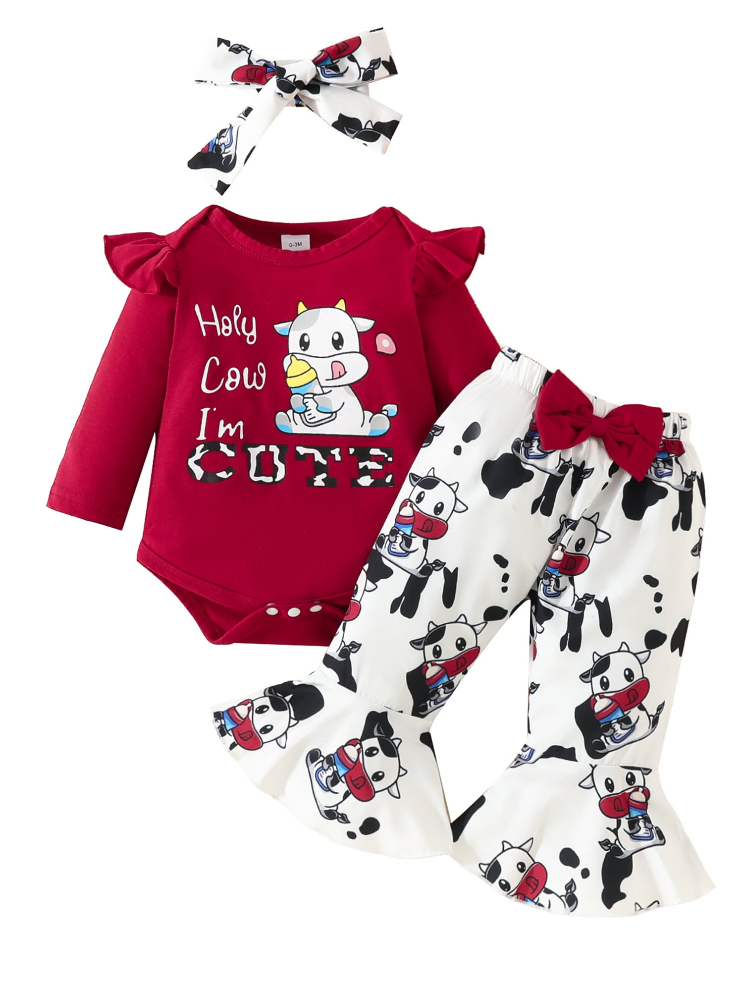 Long Sleeve Cotton Baby Cow Romper Outfit (0–18M)