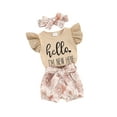 thumbnail image 1 of Bslissey Infant Baby Girls Short Pants Sets 0M 3M 6M Fly Sleeve Letter Print Romper + Waist Tie Flower Print Shorts + Headband 3Pcs Outfits Newborn Cute Summer Clothes, 1 of 9