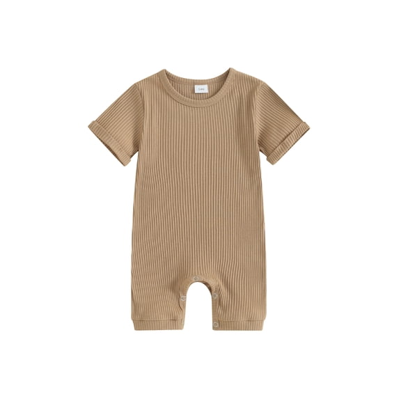 Bslissey Infant Boys Short Sleeve Jumpsuit Baby Boy Solid Color Crew Neck Ribbed One Piece Romper Newborn Casual Summer Clothes Bodysuit 3M 6M 12M 18M