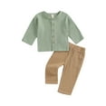 thumbnail image 1 of Bslissey Kids Baby Boys 2Pcs Cotton Linen Outfits Long Sleeve Button T-shirt + Elastic Waist Long Pants 6M 12M 18M 24M 3T 4T Toddler Casual Daily Clothes, 1 of 9