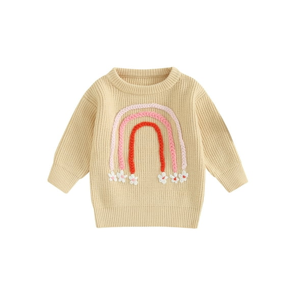 Bslissey Kids Baby Girl Boy Knit Sweater Long Sleeve Rainbow Jacquard Pattern Pullover Jumper Tops Infant Toddler Casual Knitwear Winter Daily Clothes 0-4 Years