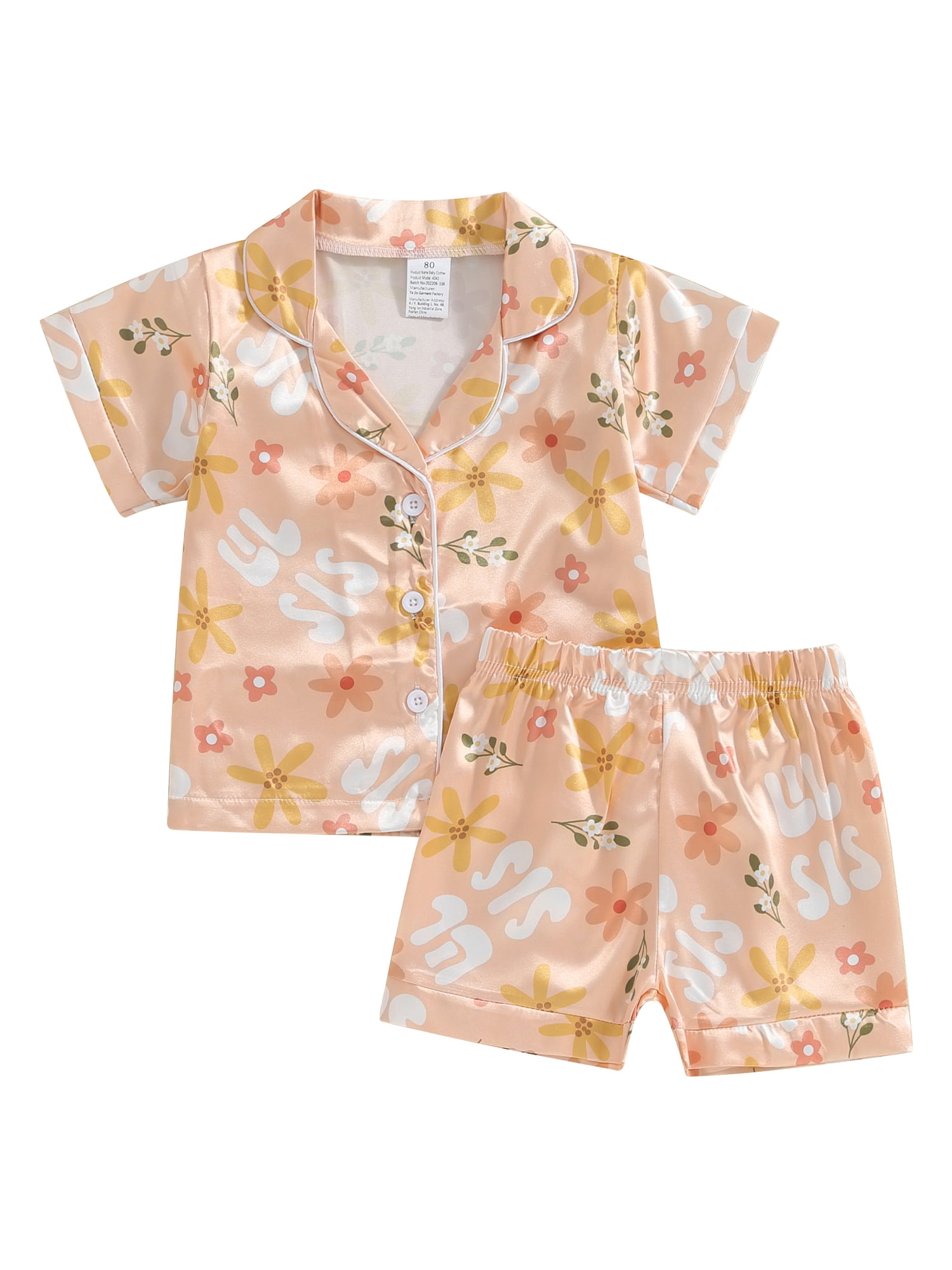 Bslissey Kids Girls Summer Pajamas Set Flower Letter Print Short Sleeve